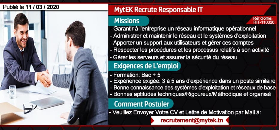 Recrutement Responsable IT Tunis