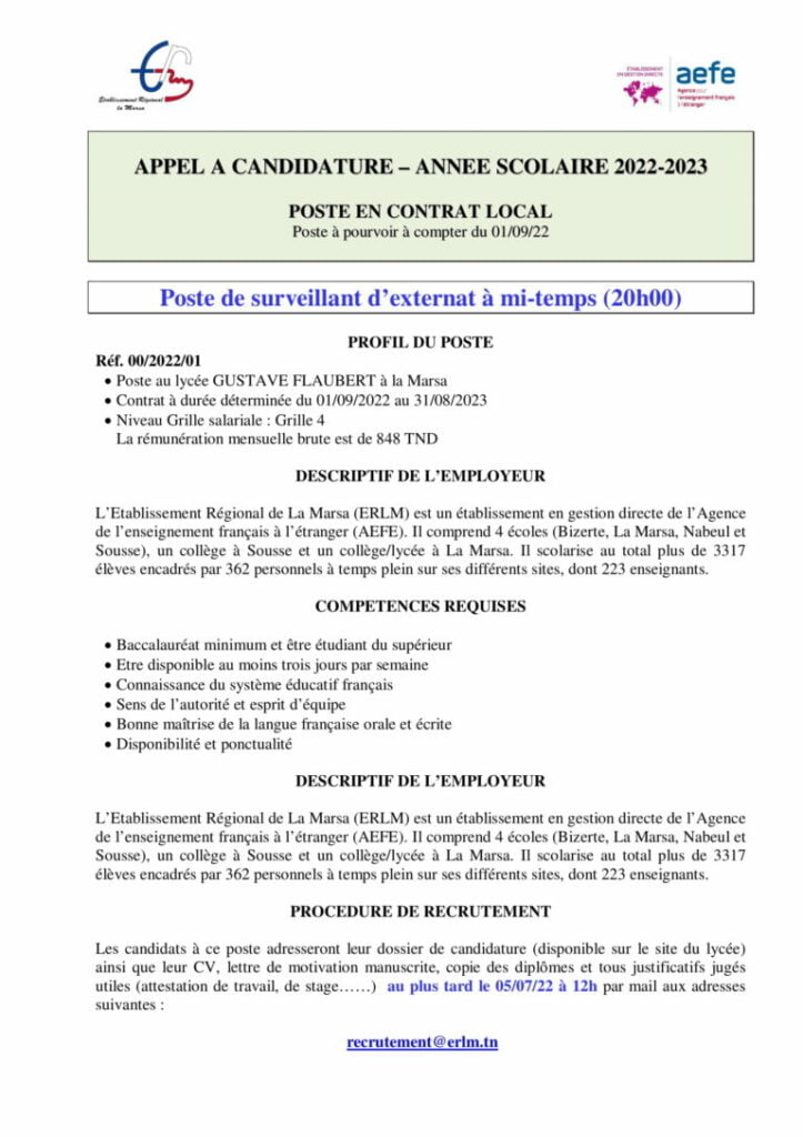 Appel a candidature SURVEILLANT 1 768x1087 1