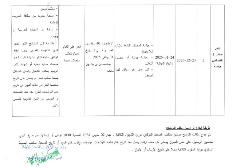 مناظرة وزارة الشؤون الثقافية لانتداب أعوان تنظيف وأعوان حراسة 2025 - 3